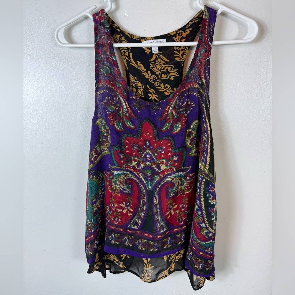 Patrons of Peace Blouse Tank Boho Floral Layered Small Black Red‎ Purple